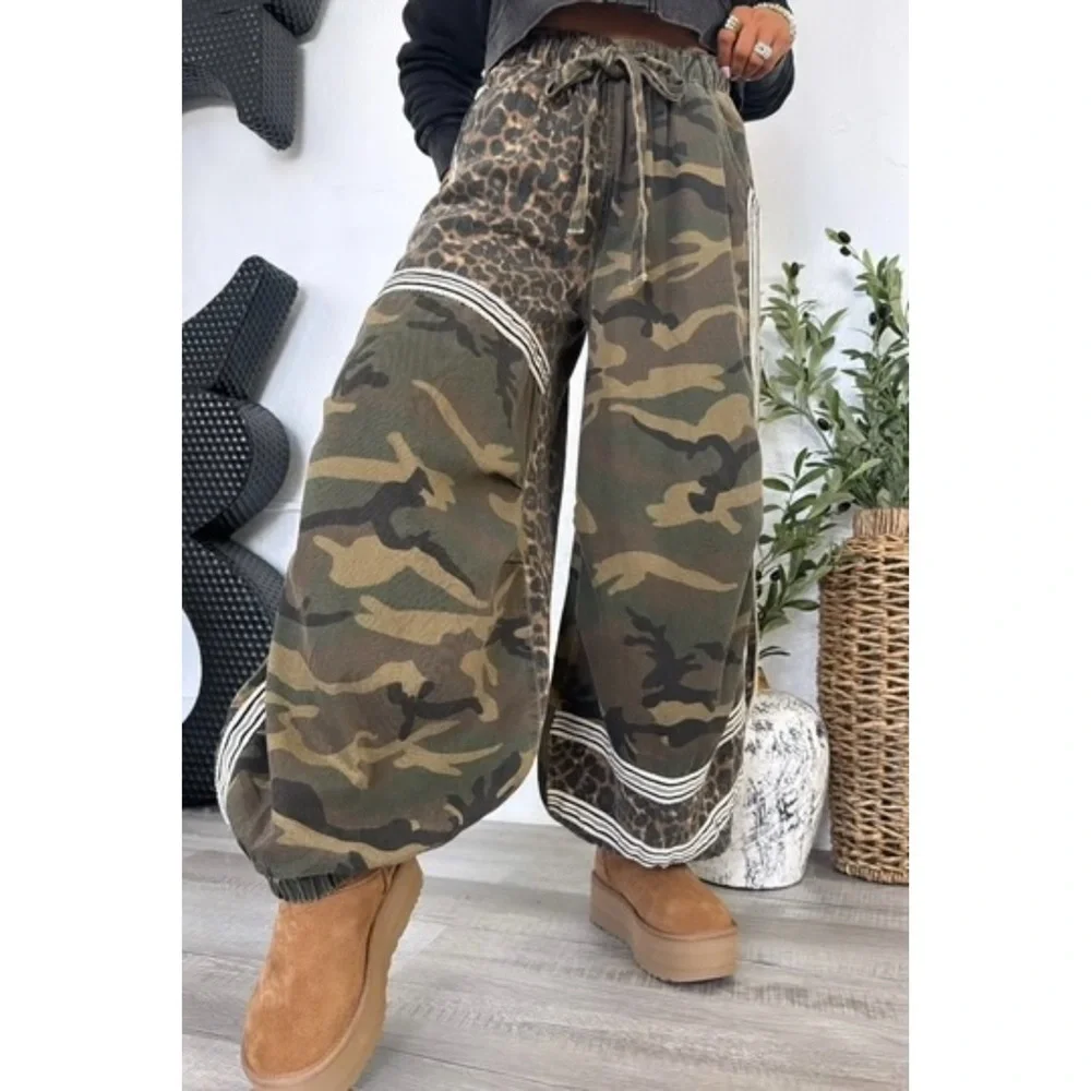 POL Olive Camo Leopard Wide Leg Pull On Pants | Balloon Leg Joggers - Picture 7 of 7